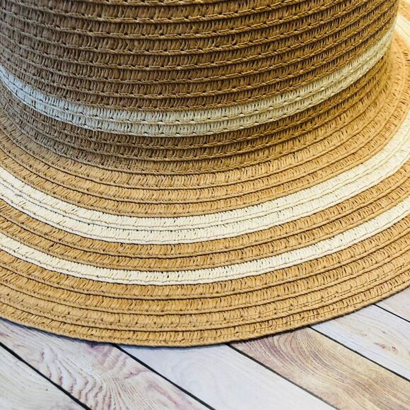 Time and Tru Women's Striped Straw Panama Hat, Beige - Picture 4 of 5